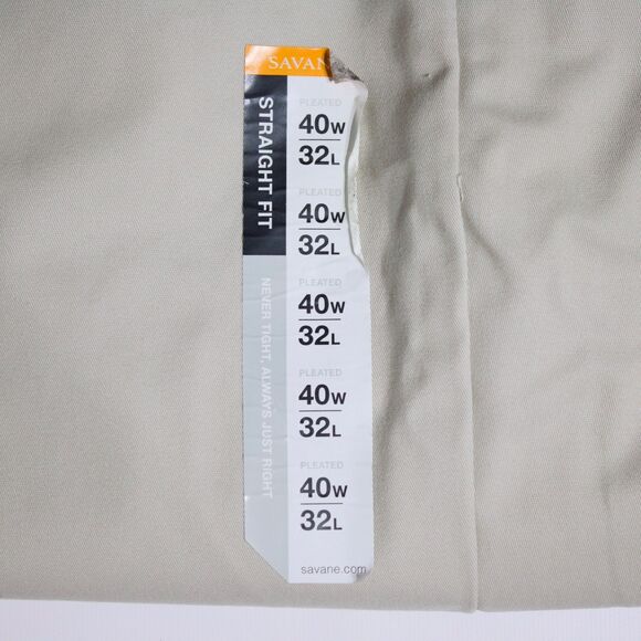 NWT Savane Elastic Comfort Waist Dress Khaki Pleat Cuff Pants Stone Men 40x32 - Picture 8 of 11